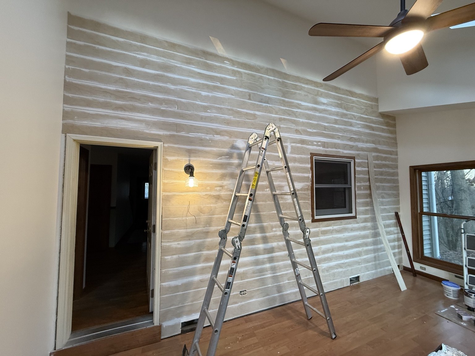 Sunroom wall renovation in progress